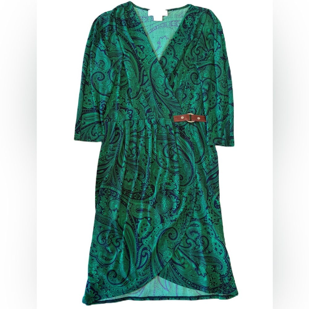Michael Kors Green Paisley Wrap Style Dress - Size PS